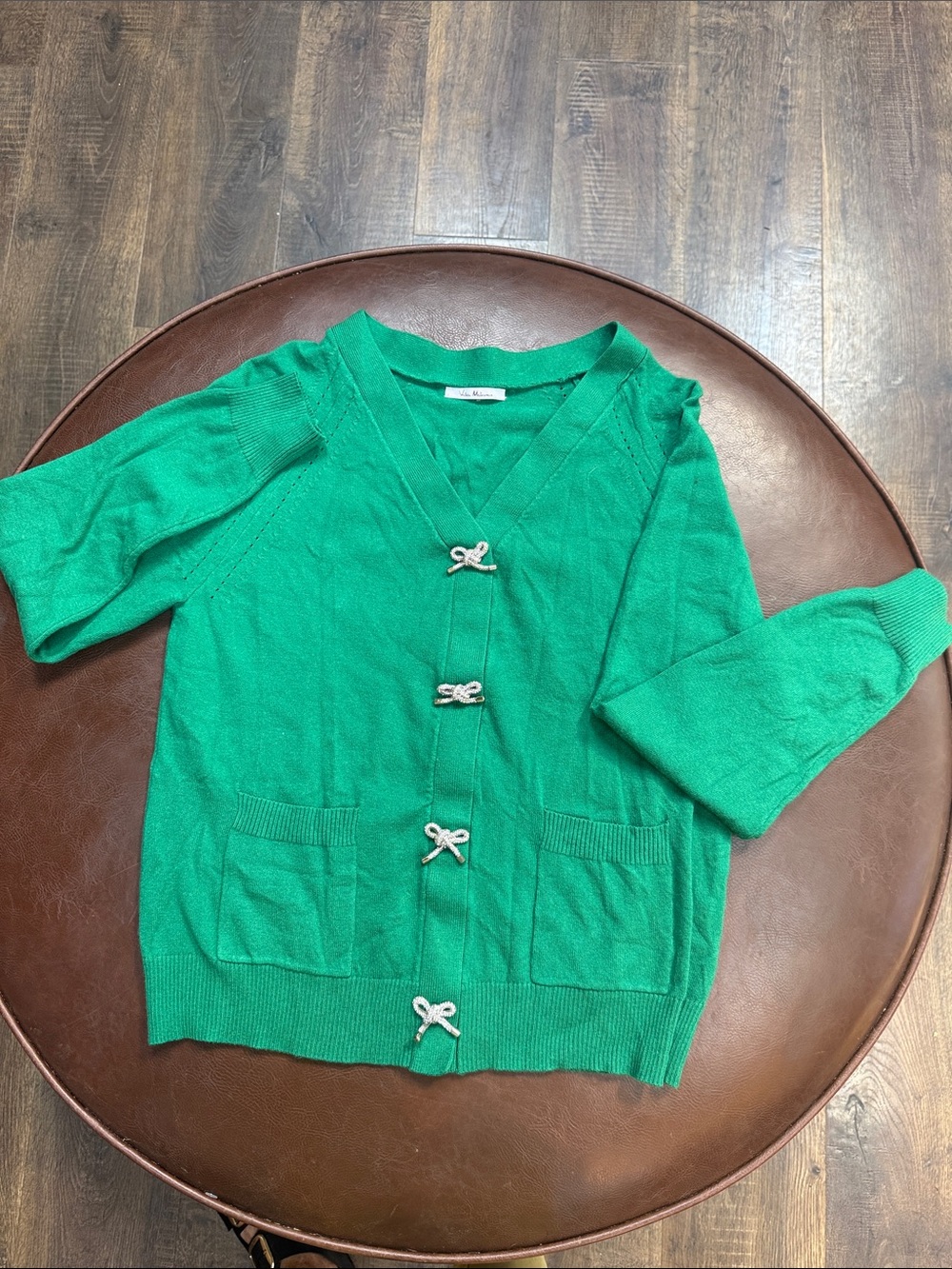 Vita Milano Women’s Green Cardigan Sweater with Knot Buttons